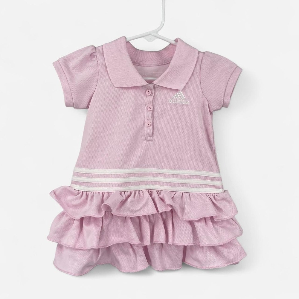 Adidas Infant Girl's Ruffle Dress 6 Months Classic Preppy Tennis Pink Striped